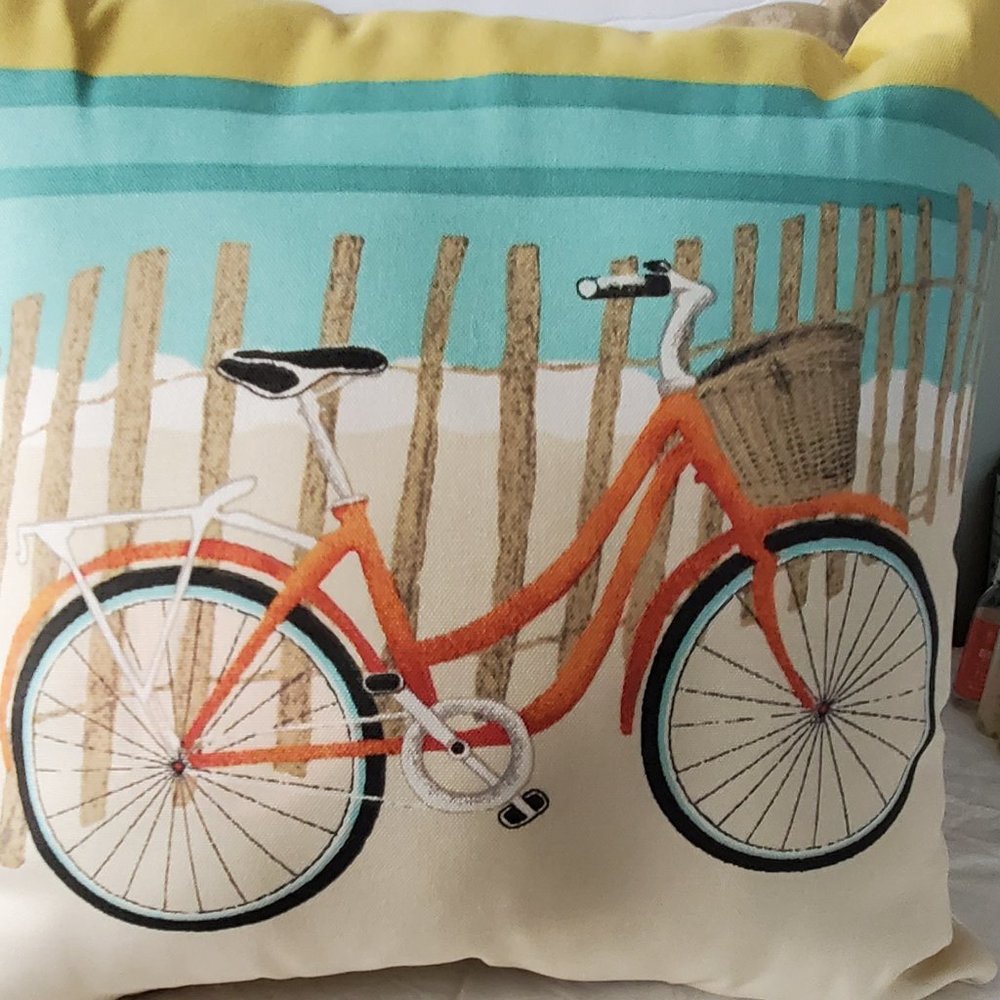 Two COASTAL 16" Pillows Bird and Bicycle